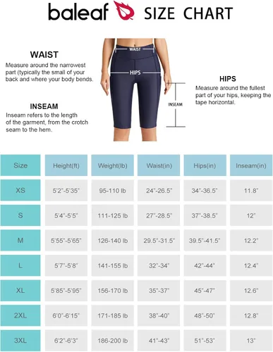 Miniatura 6 de BALEAF Pantalones cortos de natación largos hasta la rodilla para mujer UPF 50+ de cintura alta, pantalones capri con bolsillos