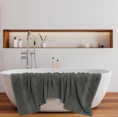 Miniatura 8 de Oakias Paquete de 2 toallas de baño de 35 x 70 pulgadas, color gris, toallas de baño extragrandes de 21.16 oz/m², 100% algodón hilado en anillo