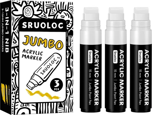 Miniatura 11 de SRUOLOC 3 Rotuladores Permanentes Jumbo Negros, Punta Ancha de 15mm de Grosor, Rotuladores de Pintura Acrílica Grandes para Pintura en Roca, Póster