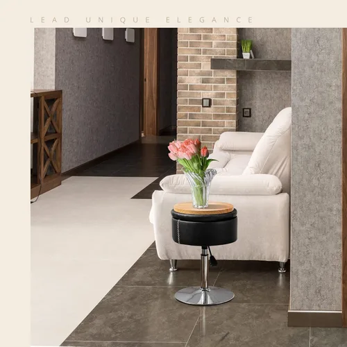 Miniatura 7 de LUE BONA Taburete giratorio de 360° para sala de maquillaje, taburete ajustable en altura para tocador con almacenamiento, pequeño cuero sintético
