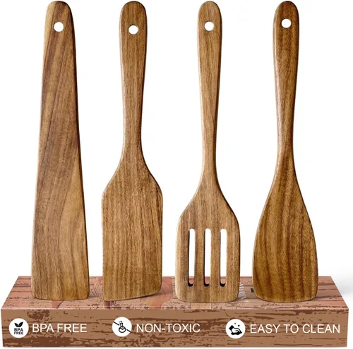 Miniatura 11 de Espátula Plana de Madera para Utensilios de Cocina Spurtle Herramienta de Cocina Volteador Raspador de Madera de Teca Espátulas Utensilio de Cocina