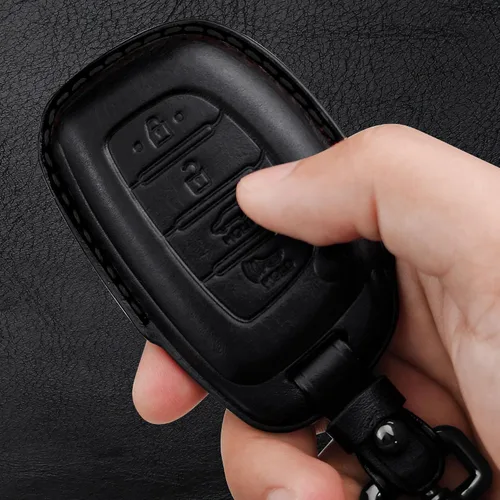 Miniatura 5 de Tukellen Funda de Cuero Genuino para Llavero Portallaves Inteligente Compatible con Hyundai Elantra Elantra GT Ioniq Sonata Tucson Smart 4 Botones