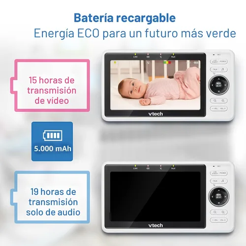 Miniatura 10 de VTech Monitor de bebé WiFi inteligente de 2 cámaras con cámara FHD de 1080p y pantalla IPS HD de 5", aplicación gratuita con video de detección