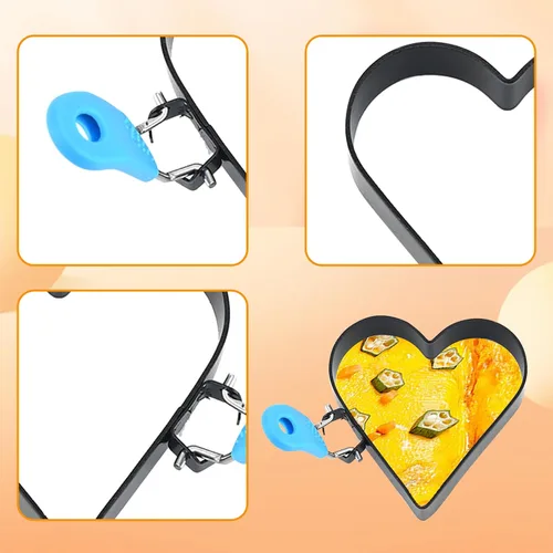 Miniatura 2 de 2 anillos de huevo antiadherentes de 4 pulgadas en forma de corazón para freír huevos con mango de silicona, molde de huevo de acero inoxidable