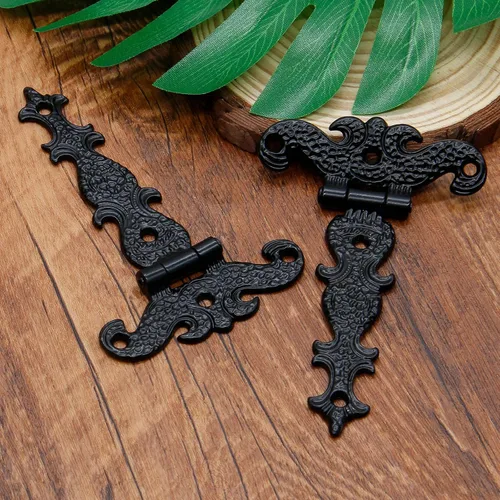 Miniatura 4 de 4 bisagras de correa en T, bisagras resistentes, herrajes negros antiguos decorativos para puerta de granero, puerta con tornillos