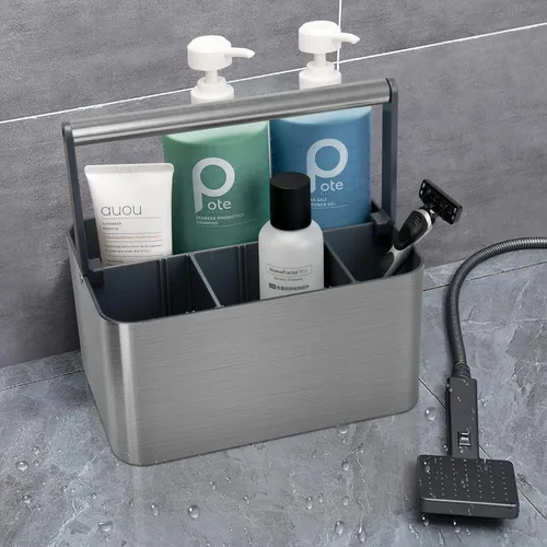Miniatura 5 de BYUNER Organizador de ducha portátil para dormitorio: organizador de baño compacto con asa y divisores ajustables, cesta de ducha de plástico duro