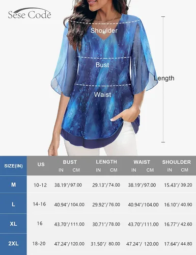 Miniatura 5 de SeSe Code - Blusa de malla para mujer, con volantes y manga 34, holgada y elástica