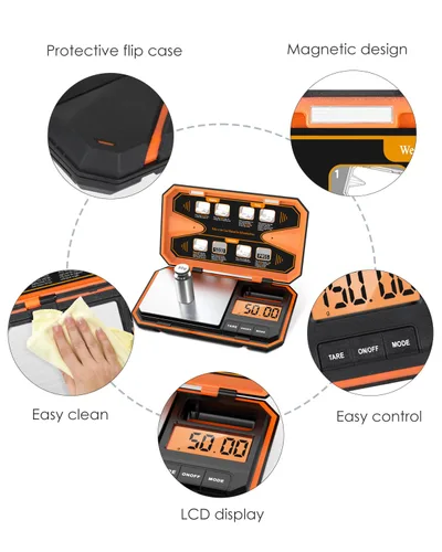 Miniatura 4 de Báscula digital de bolsillo, escala de alta precisión de 17.64 oz x 0.00 oz con peso de calibración de 1.76 oz, mini báscula de joyería de 6