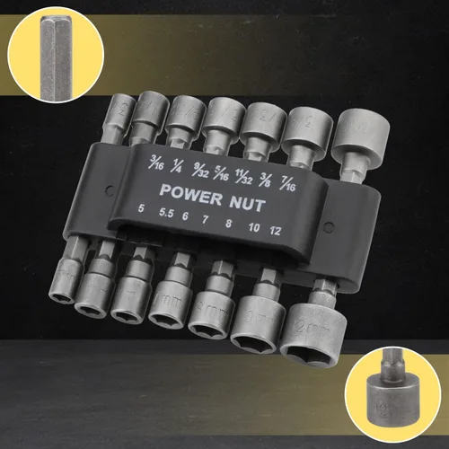 Miniatura 5 de Rongon Juego de 14 brocas para destornillador de tuerca eléctrica, tornillo de rosca métrica de acero, adaptador de brocas hexagonales de 1/4