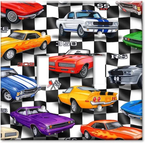 Miniatura 9 de Art Plates - Placa decorativa de pared de metal con palanca de 1 pandilla - Cubierta de placa de interruptor de luz de una pandilla - Muscle Cars