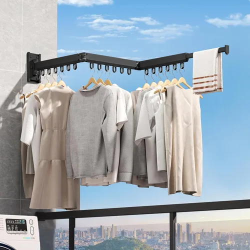 Miniatura 2 de Estante de secado de ropa montado en la pared, estante de secado de ropa plegable, estante de secado plegable retráctil para colgar ropa, anillos