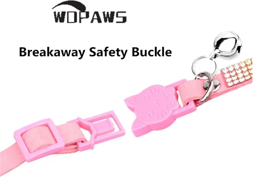 Miniatura 4 de Collar de gato Breakaway Bling Diamond Rhinestone con campana ajustable para gatos y gatitos niña niño (rosa)