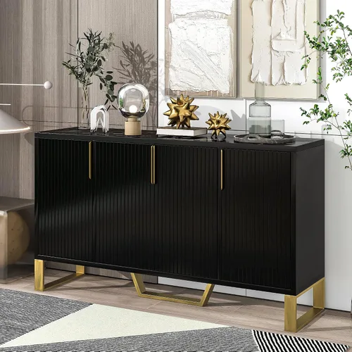 Miniatura 3 de Quarte Aparador moderno de lujo con cuatro puertas, asas y patas de metal y estantes ajustables, mesa consola de armario de cocina para sala