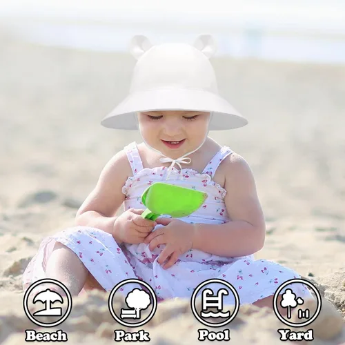 Miniatura 3 de Sombrero de sol para bebé, sombreros para niños y niñas, sombrero de sol para bebé niña sombreros con orejas de oso de ala ancha UPF 50+ sombrero
