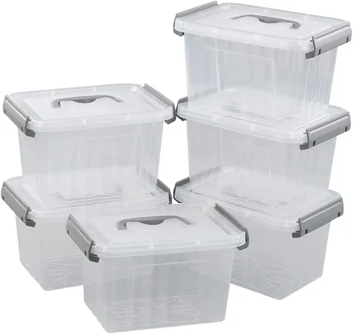 Miniatura 6 de Pekky Contenedores de plástico transparente de 3.5 cuartos de galón, caja de almacenamiento de plástico con mango pequeño, 6 paquetes (gris)