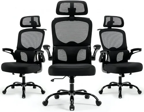 Miniatura 10 de Silla de oficina ergonómica, silla de escritorio de malla de 330 libras con soporte lumbar ajustable, reposacabezas 3D y brazos abatibles, cómoda
