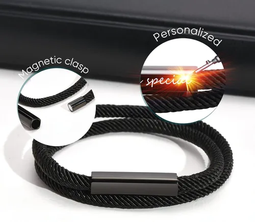 Miniatura 3 de Hisatan Pulsera de cuerda personalizada para hombre, cuerda trenzada náutica, con ojo de tigre y ágata negra, regalo para hombres y mujeres