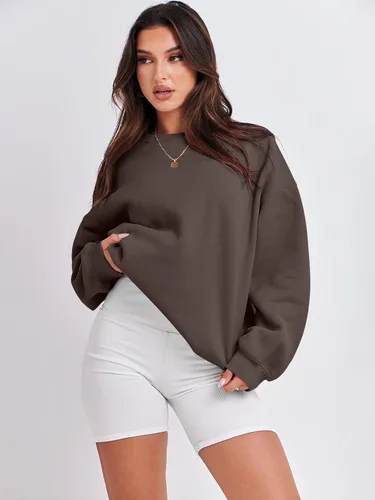 Miniatura 2 de ANRABESS Sudadera de gran tamaño para mujer, cuello redondo, Y2K, con forro polar, casual, cómoda, ropa de otoño 2025