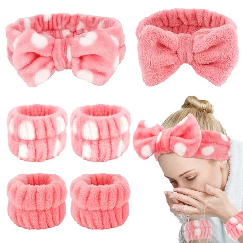 Miniatura 17 de WHAVEL Juego de 6 diademas y pulseras de spa, cintillo de lavado facial, muñequeras para lavar la cara, maquillaje, cuidado de la piel, banda
