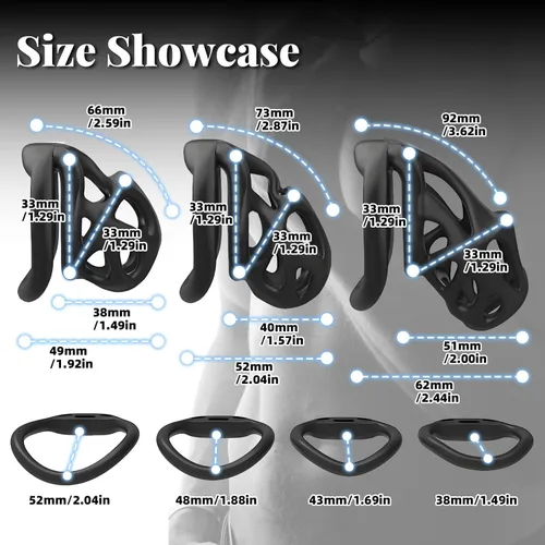Miniatura 2 de Jaula de castidad masculina – Jaula de pene con cerradura invisible empotrada con 4 anillos de diferentes tamaños y 2 llaves, juguetes sexuales