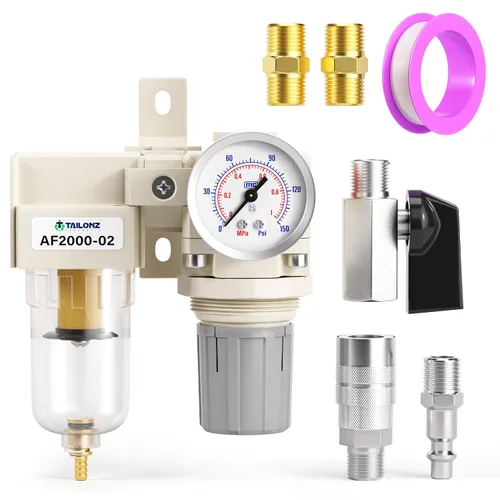 Miniatura 22 de TAILONZ PNEUMATIC Regulador de presión de filtro de aire de drenaje automático NPT de 1/4 de pulgada Combo Piggyback, filtro compresor