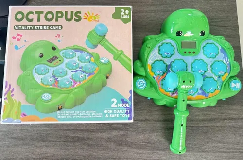 Miniatura 2 de Juego de Golpe de Vitalidad de Pulpo, Juguete Musical Educativo Whack-A-Mole con 2 Modos de Juego, Pantalla de Puntuación Digital, Juguete de Verde