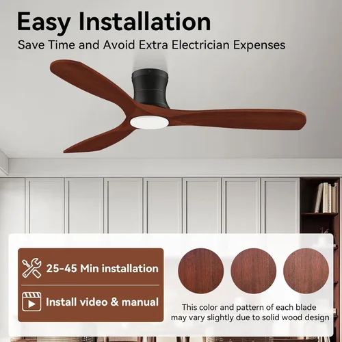Miniatura 7 de Ventiladores de techo inteligentes de perfil bajo de 52 pulgadas con luces y control remoto, 3 aspas de madera, motor de CC silencioso, ventilador