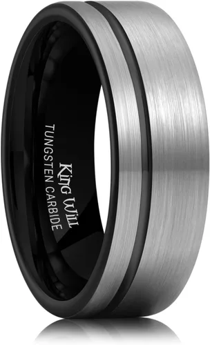 Miniatura 51 de King Will Anillo de boda de carburo de tungsteno para hombre con diseño de ranura, 6/7/0.315 in de ancho, acabado cepillado/pulido para hombre