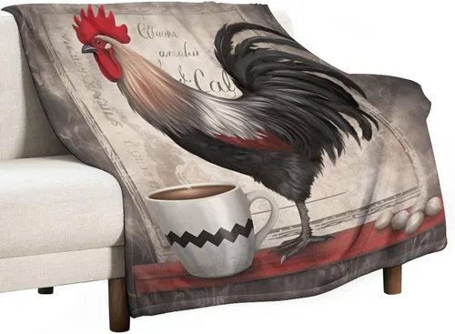 Miniatura 38 de Manta de microfibra suave y acogedora con diseño de gallo rústico en blanco y negro, suave y acogedora manta de microfibra para sofá, cama, oficina