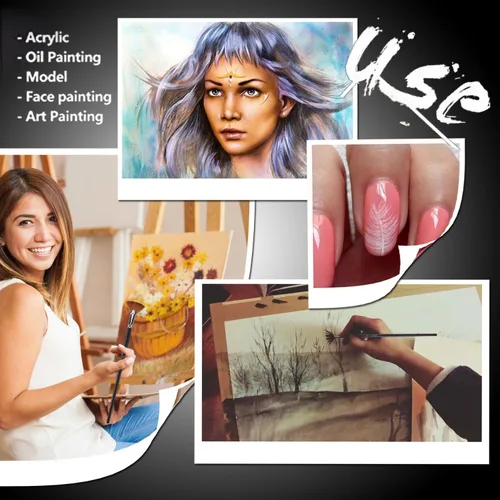 Miniatura 5 de Amagic Juego de 6 pinceles para pintar el cabello de nailon suave antidesprendimiento para pintura al óleo de acuarela acrílica, mango largo