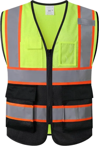 Miniatura 9 de Chaleco de seguridad de malla reflectante para hombres y mujeres con 5 bolsillos y cremallera frontal, chaleco de malla de alta visibilidad Hi Vis
