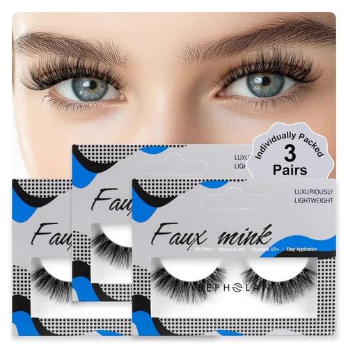 Pestañas de Aspecto Natural Pestañas Postizas - BEPHOLAN Pestañas Postizas 5D Súper Esponjosas Pestañas Postizas Banda Negra Pestañas Wispy Paquete
