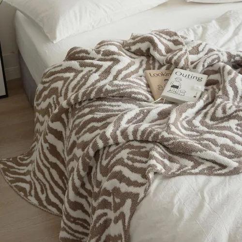 Manta de Zebra 50x70 Beige Mantas de Forro Polar Suaves y Esponjosas para Sofá, Cama o Sillón, Manta Gruesa y Cálida para Mujeres, para Todas las
