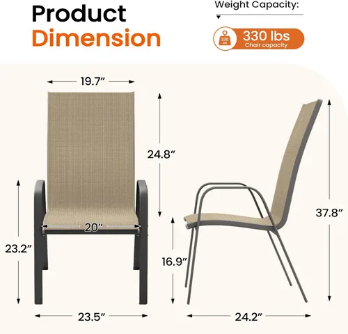 Miniatura 3 de JEAREY - Juego de 4 sillas de comedor de patio, juego de muebles de comedor apilables para exteriores, juego de comedor para todo clima para césped