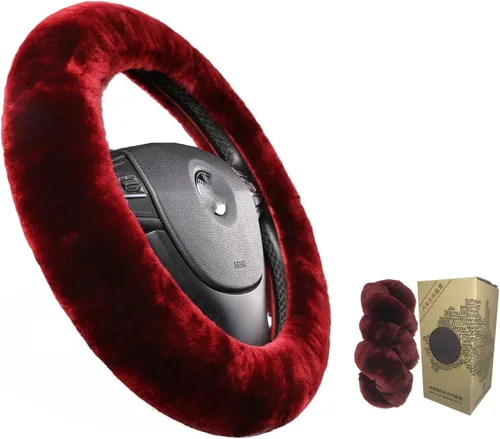 Miniatura 13 de OGLAND - Funda para volante de automóvil de lana de oveja esponjosa suave y esponjosa para vehículo automotriz universal, para mujer y hombre, 14