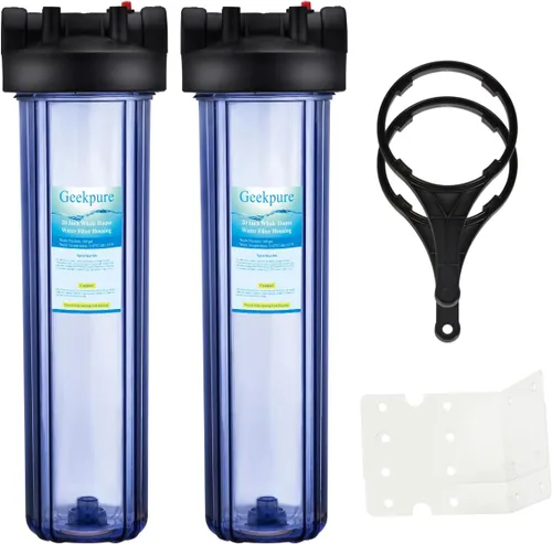 Miniatura 6 de Geekpure Carcasa transparente de filtro de agua para toda la casa de 20 pulgadas con soporte de llave de 4.5 x 20 pulgadas, puerto de latón NPT de 1