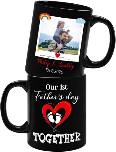 Miniatura 24 de Baby Coming Soon - Taza de café negra de 11 onzas y 15 onzas, taza de café personalizada para papá con nombre, taza de café de cerámica con anuncio