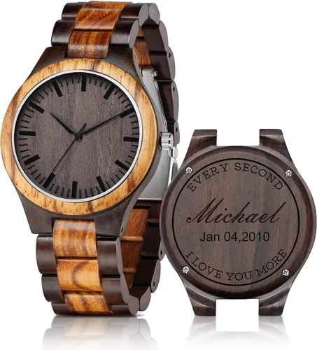 Miniatura 15 de Relojes de madera grabados personalizados – Relojes de madera de cumpleaños o aniversario personalizados para hombres, marido, novio, papá, hijo