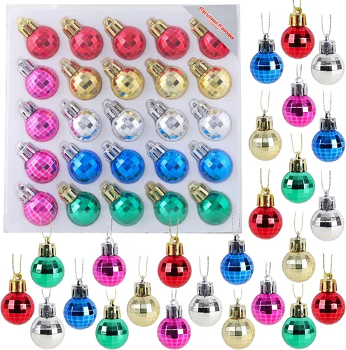 Miniatura 13 de Christmas Concepts® Juego de 25 mini bolas para árbol de Navidad - 25 mm - Adornos colgantes decorados con acabado brillante, mate y purpurina