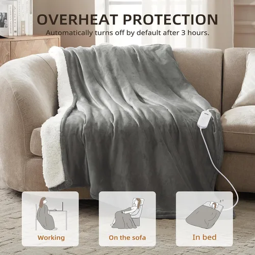 Miniatura 4 de Bwarm Manta térmica eléctrica de imitación lejana, manta de forro polar Sherpa para mujer, manta de piel sintética de Navidad para sofá, cama