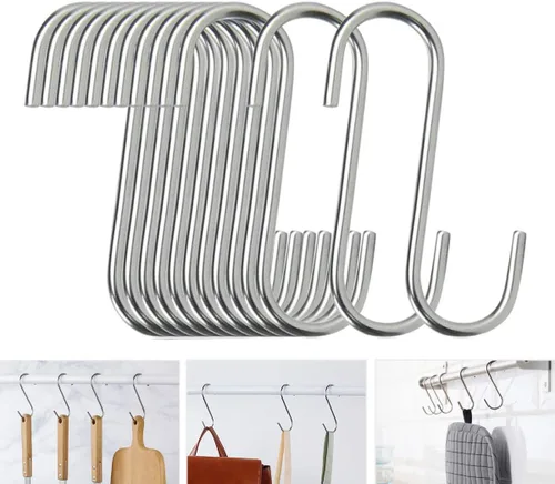 Miniatura 9 de Paquete de 10 Ganchos Planos en S - Ganchos en S de Acero Inoxidable Resistentes de 3 Pulgadas para Colgar Ollas, Sartenes, Plantas, Tazas de Café