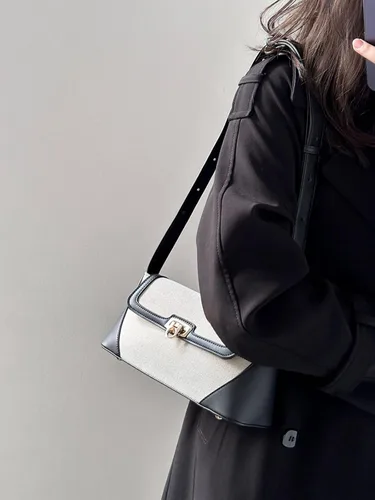 Miniatura 8 de Bolso de mano pequeño para mujer, de piel sintética, de lona, con cierre de hebilla