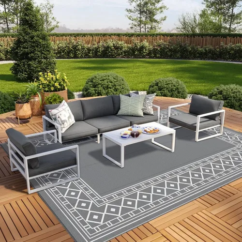 Miniatura 12 de GENIMO Alfombra de Exterior 5'x8' Impermeable para Patio, Alfombra de Paja de Plástico Reversible para Exteriores, Alfombras de Camping para Negro