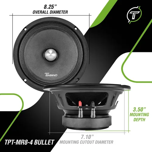 Miniatura 4 de Timpano TPT-MR8-4 Bullet - Altavoz bala profesional de rango medio de 8 pulgadas, 600 vatios de potencia máxima, altavoz de rango medio