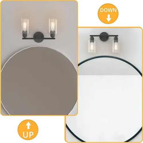 Miniatura 3 de Luz de Tocador de Baño Negra de 2 Luces Luces de Tocador de Baño Rústicas Sobre Espejo, Certificada por UL Apliques de Pared Industriales Modernos