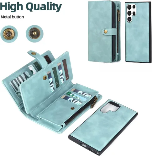 Miniatura 7 de TwoHead Funda tipo cartera para Samsung Galaxy S22 Ultra con tarjetero y funda magnética desmontable, funda de cuero con protección completa