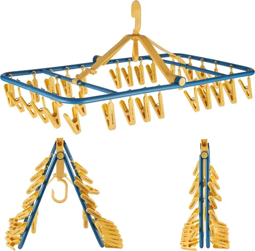 Foshine Percha de goteo plegable de plástico con 32 clips de secado a prueba de viento, gancho para ropa interior, calcetines, brasieres, lencería