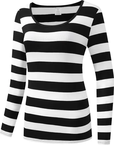 Miniatura 2 de Formeet17 Camiseta de manga larga a rayas para mujer, camiseta casual con cuello redondo