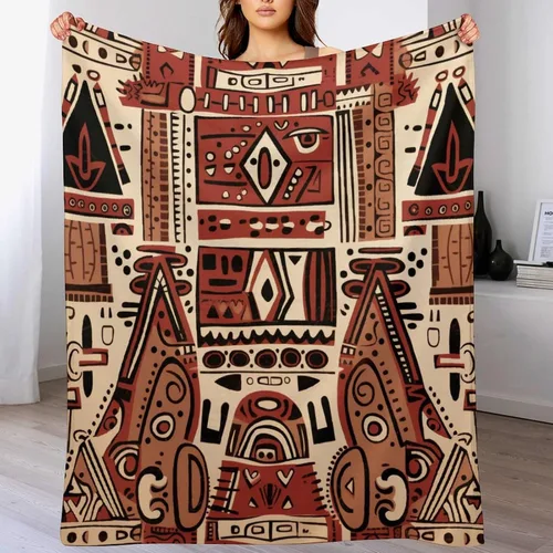 Miniatura 7 de Mantas de franela con patrón artístico rojo, beige, marrón oscuro, manta de franela de pintura al óleo abstracta de 30 x 40 pulgadas para sofá, cama