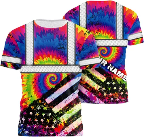 Miniatura 25 de Camisa de alta visibilidad de calavera con bandera de Estados Unidos para hombres, camisas de seguridad con nombre personalizado, ropa de trabajo